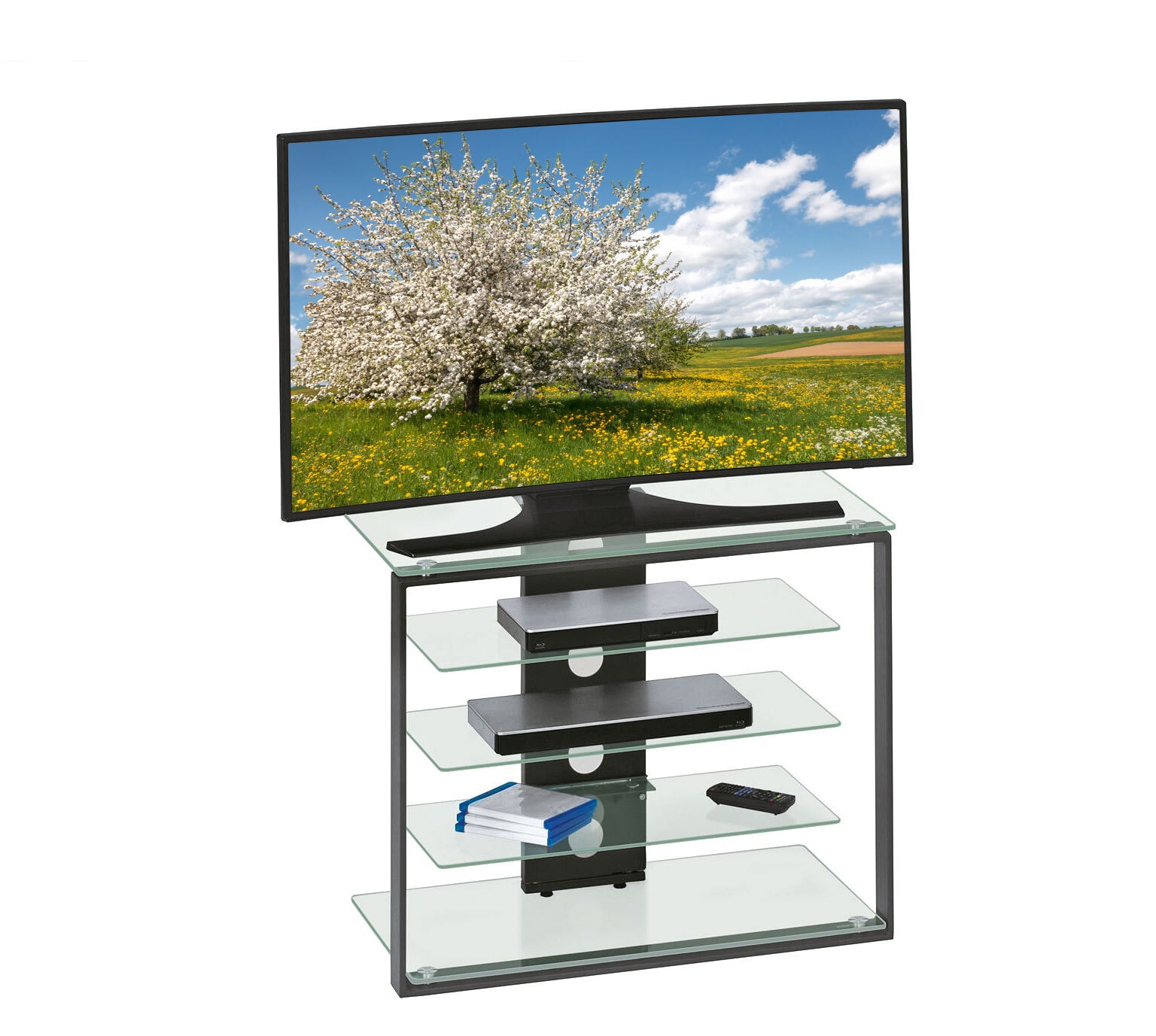 TV-Möbel Metall Anthrazit Klarglas ca. 79 x 66 x 40 cm