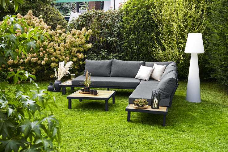 Garden FLAIR Living Gartenlounge ROMA 4-teilig schwarz /Teak /grau