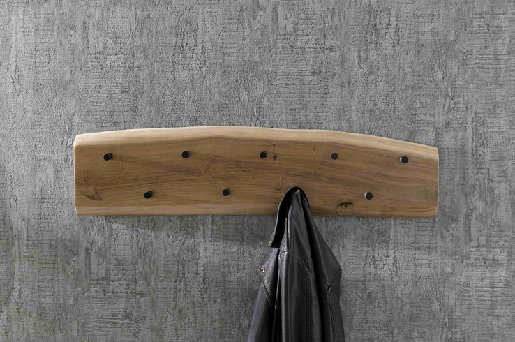 Wandgarderobe 99 x 22,5 cm Akazie mit Baumkante natur