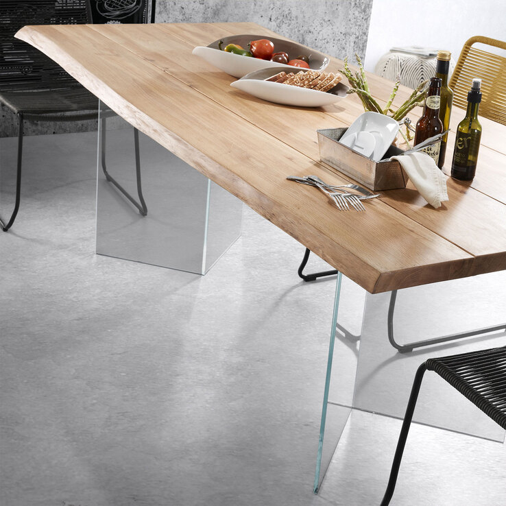 Kave Home Esstisch LOTTY 220 x 100 cm Glas /Eiche braun