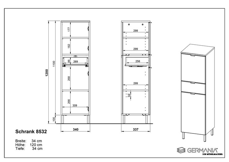 Mittelschrank FEY 34 x 120 cm Weiß/ HG Weiß