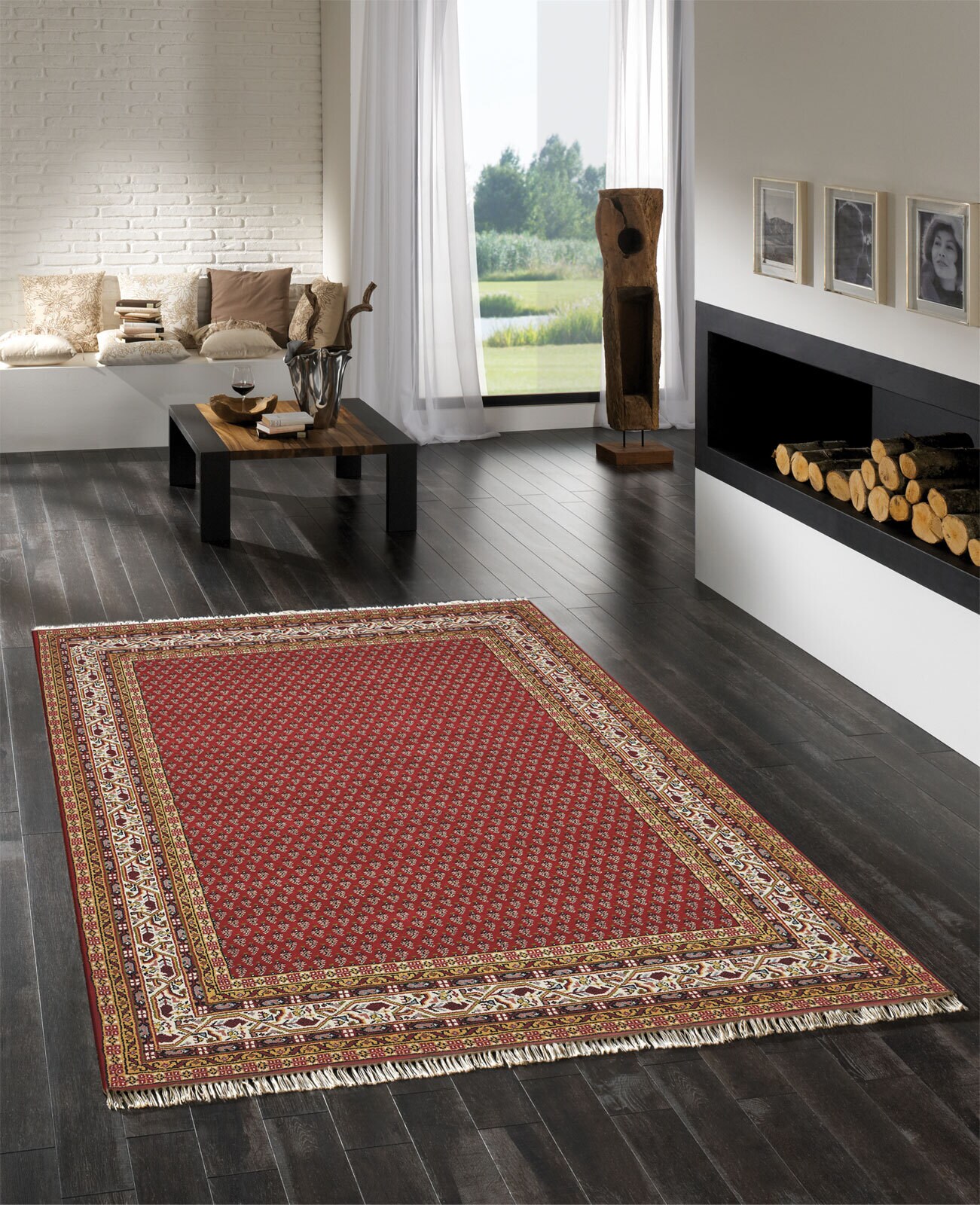 Schurwollteppich BIKANER MIR 70 x 140 cm rot 