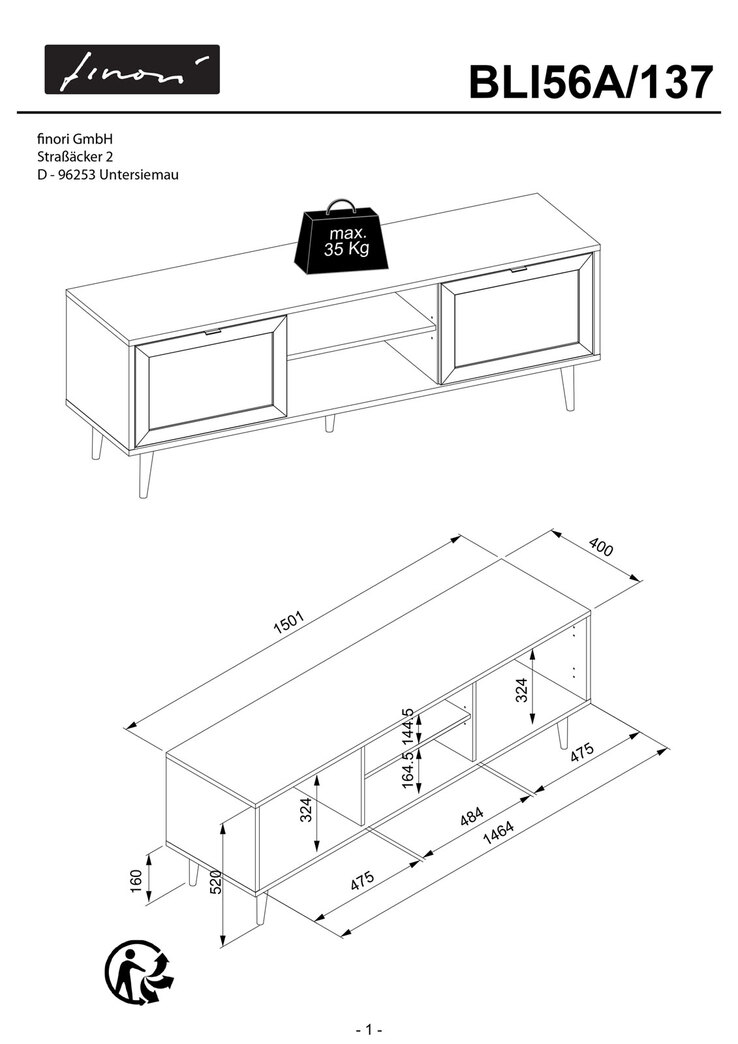 TV-Lowboard BALI 150 x 52 cm Sonoma Eiche/ Rafia Geflecht