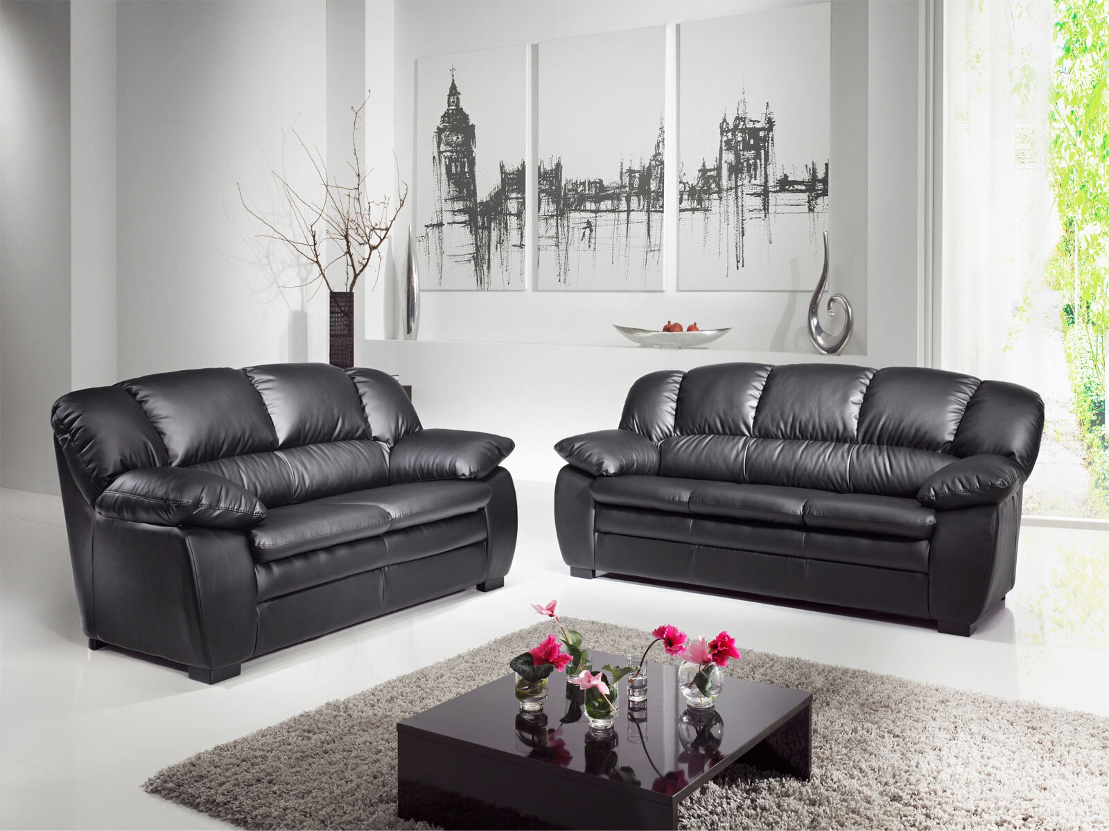 Sofa 2-Sitzer MORTON 92 x 159 cm Lederlook schwarz