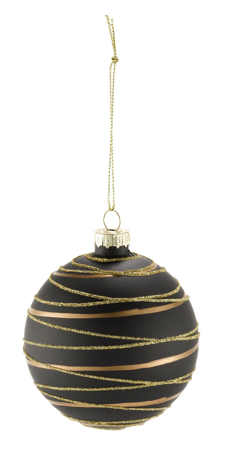 casaNOVA Weihnachtskugel 8 cm schwarz matt /Glitzer goldfarbig