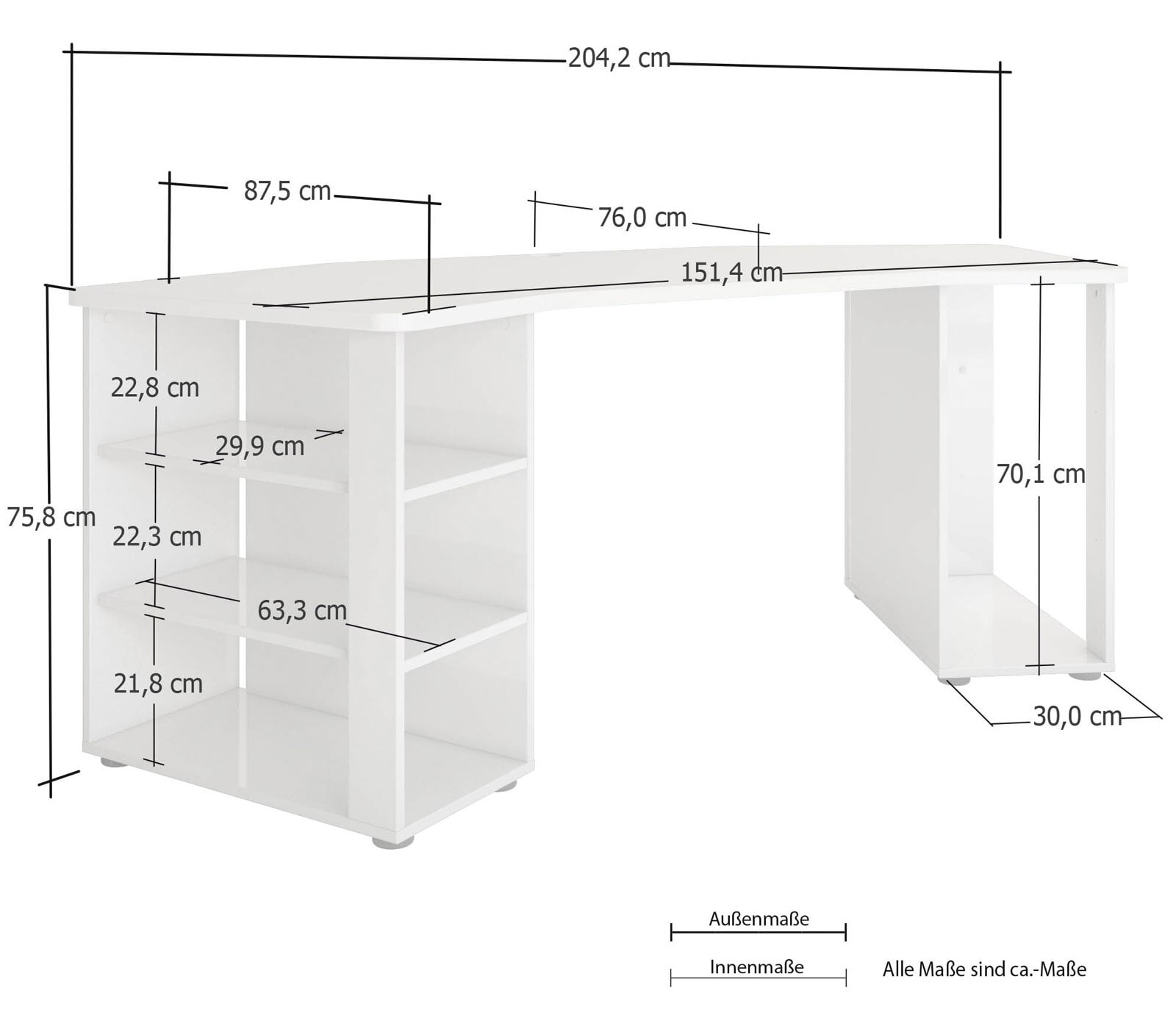 Gaming Tisch PIPPO 205 x 91 cm weiß