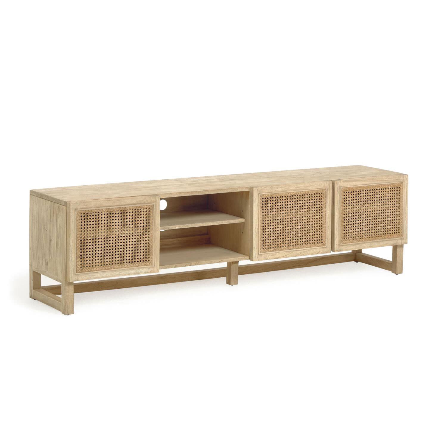 Kave Home Lowboard REXIT Zedrachholz massiv/Rattan 180 x 50 cm