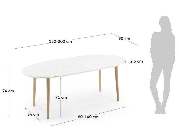 Kave Home Esstisch oval OQUI 120-200 x 90 cm Buche weiß