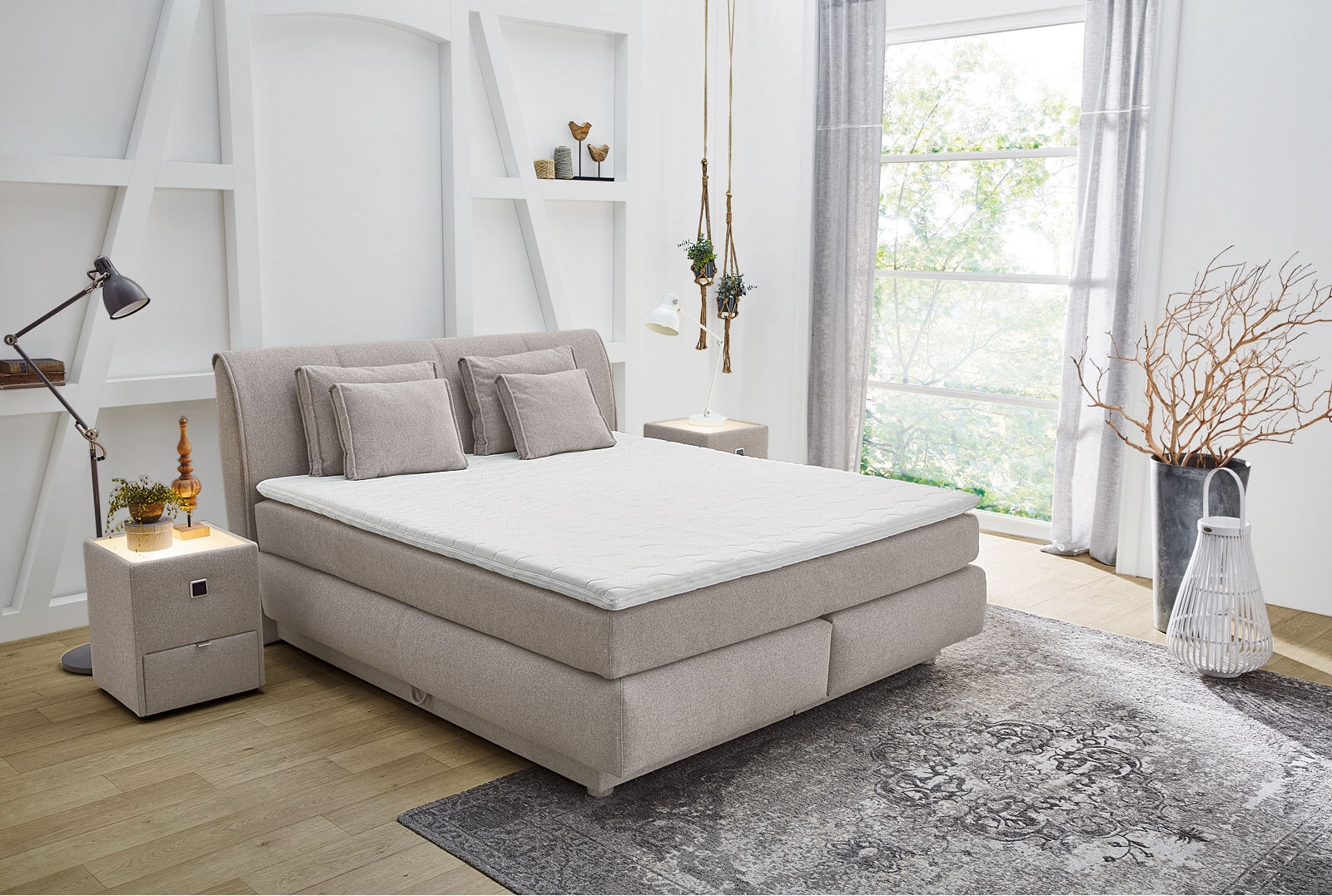 Boxspringbett TASSIA 160 x 200 cm Stoffbezug beige 