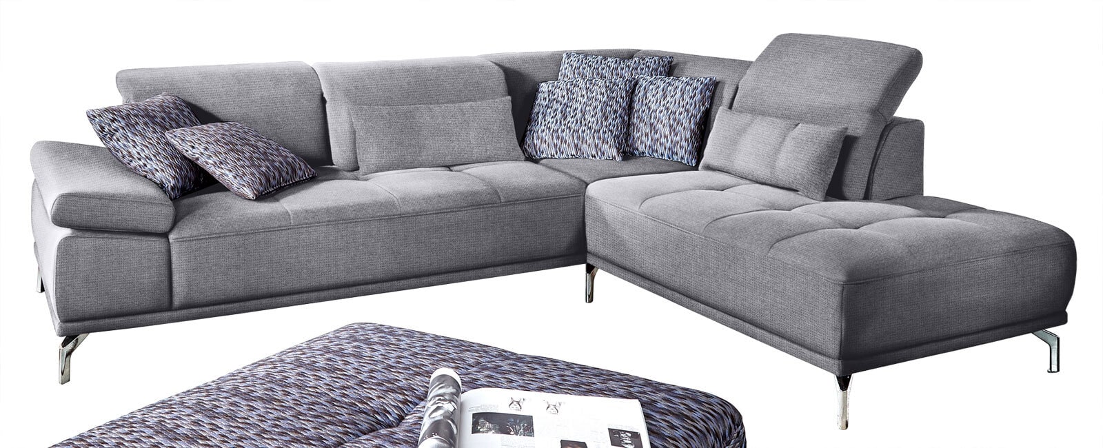 Ecksofa CALUNA 273 x 234 cm Stoffbezug silvergrau