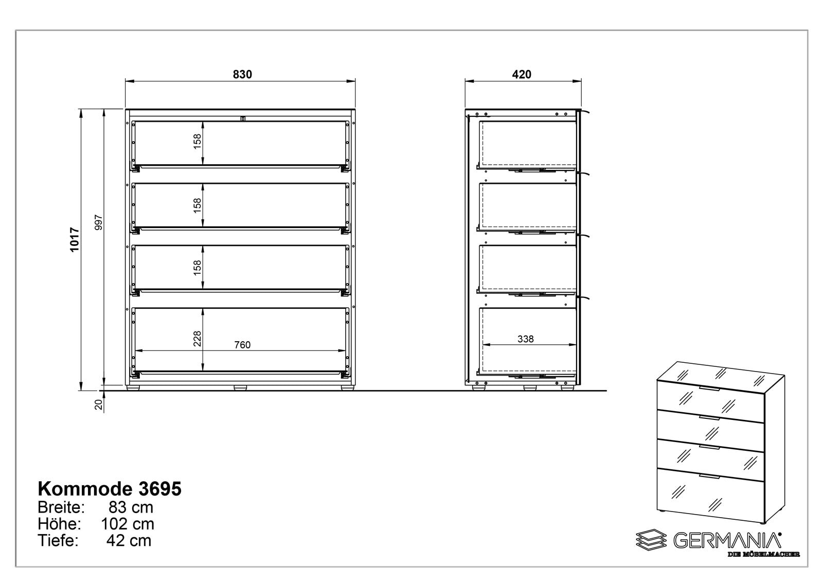 Kommode OAKLAND 83 x 102 cm Navarra-Eiche-Dekor/ Weiß