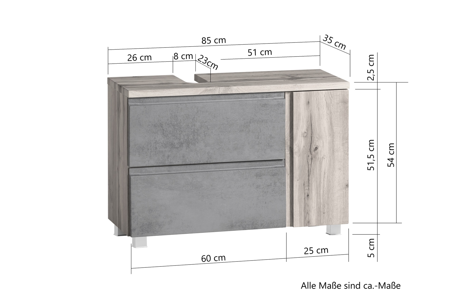 Bad-Waschbeckenunterschrank GENT hellgrau 85cm 