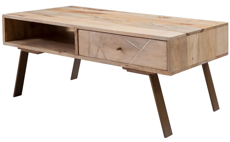 Couchtisch 95 x 50 cm Mango/ goldfarbig