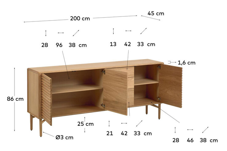 Kave Home Sideboard LENON 200 x 86 cm Eiche