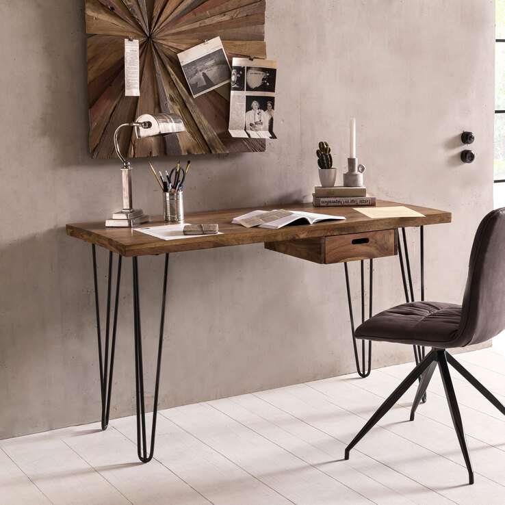 Schreibtisch mit Schublade 130 x 76 cm Braun Schwarz