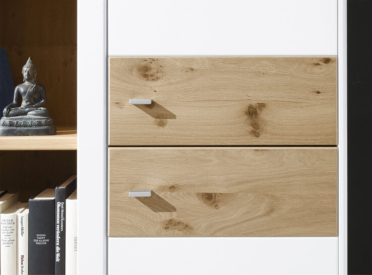 CASAVANTI Wohnwand ANDORRA 350 x 184 x 41 cm Asteiche furniert/ Lack weiß