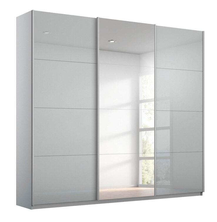 Kleiderschrank KULMBACH 203 x 210 cm Seidengrau/Grauglastüren