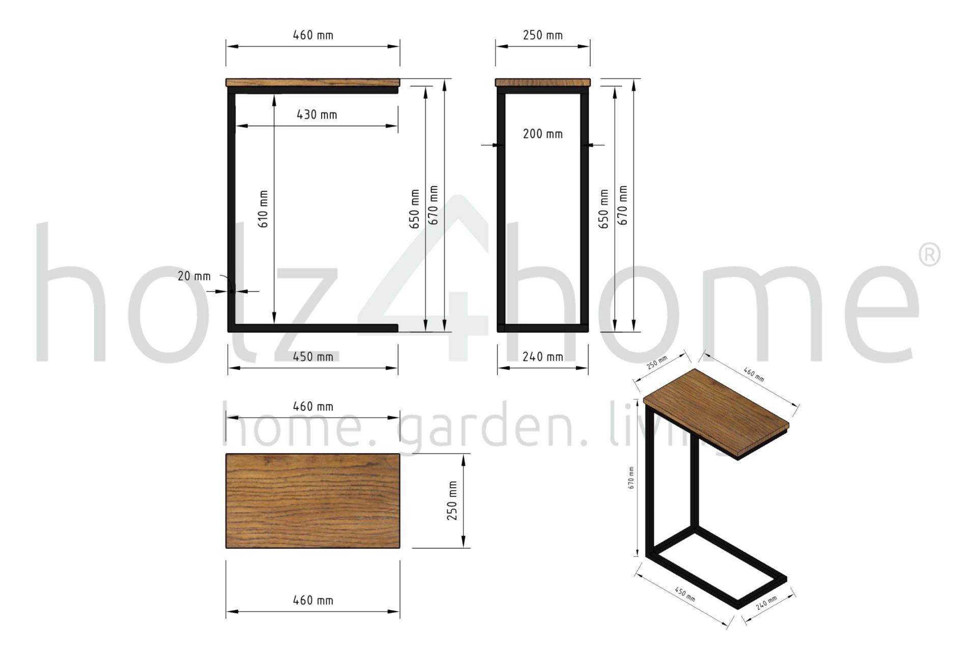 holz4home Beistelltisch 25 x 67 cm Sonoma-Eiche-Dekor