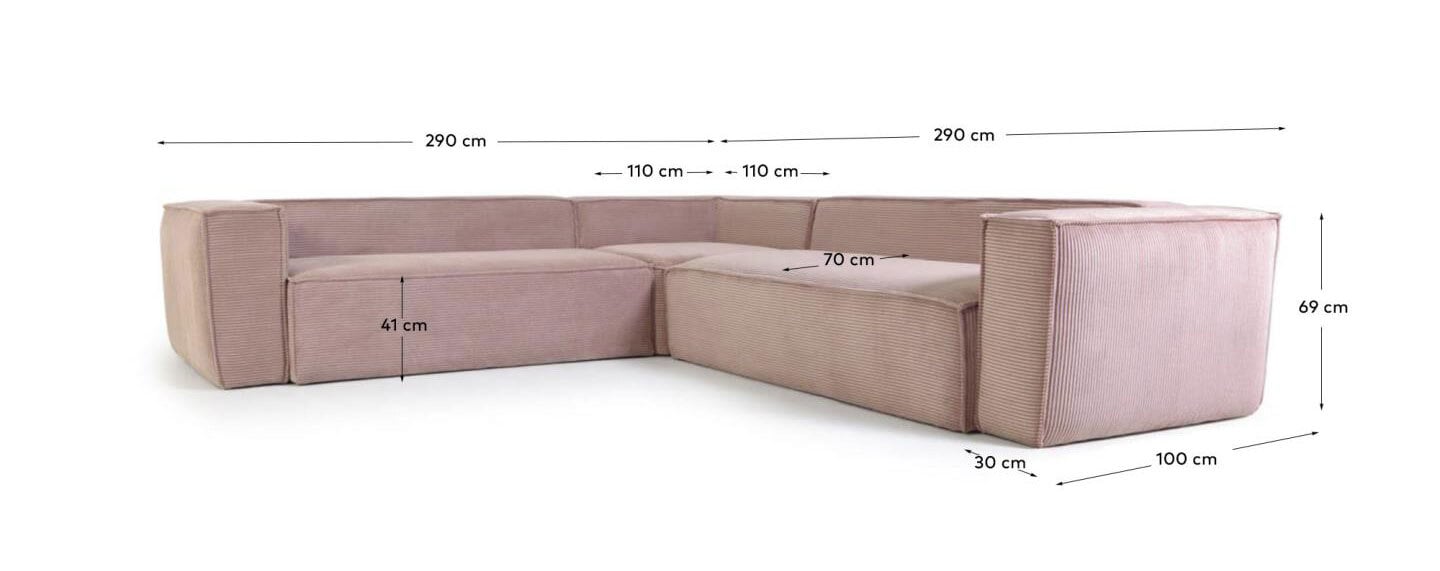 Kave Home Ecksofa BLOK 290 x 290 cm Cord rosa