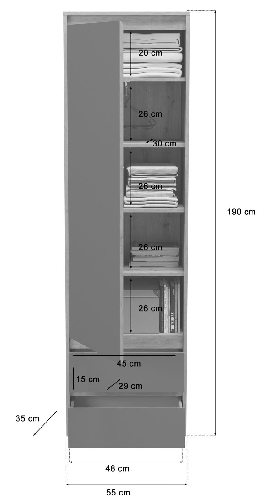 Garderobenschrank TORINO 54 x 190 cm braun/ grau