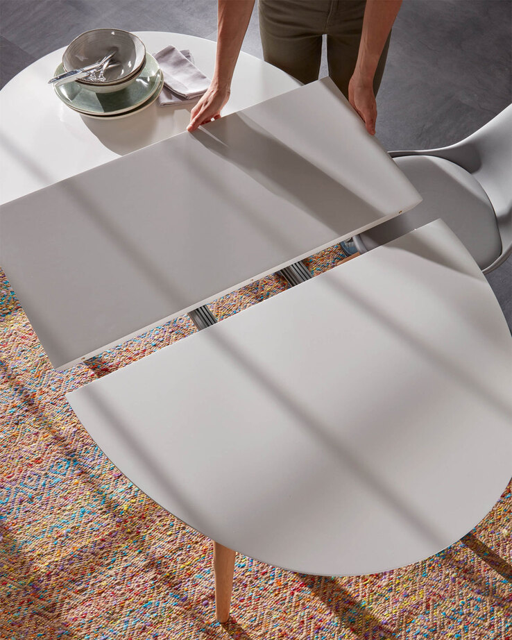 Kave Home Esstisch oval OQUI 120-200 x 90 cm Buche weiß