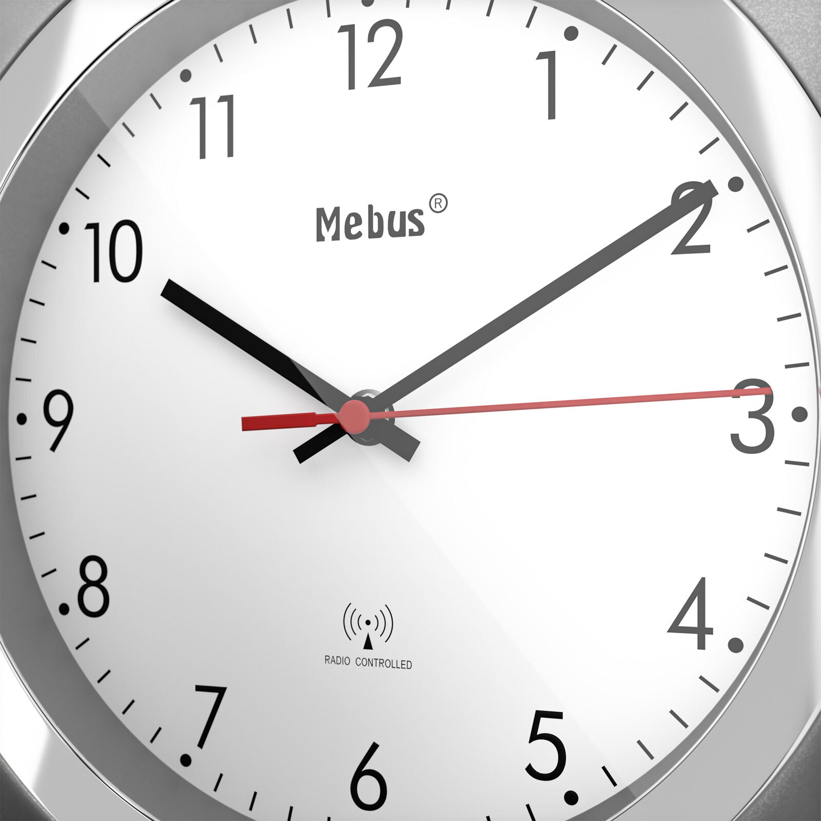 Mebus Funk-Wanduhr 25 cm silberfarbig/schwarz/rot