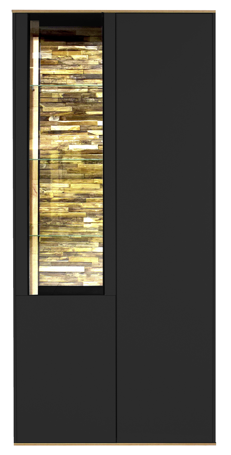Vitrinenschrank COMO 81 x 180 cm Anthrazit matt Lack/Asteiche-Dekor