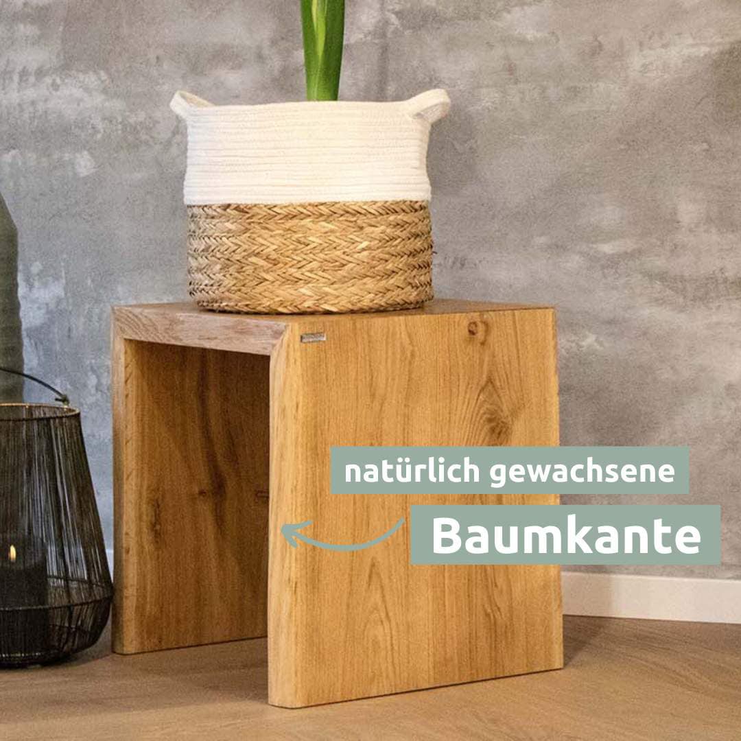 holz4home Massivholzbank 40 x 45 cm Eiche geölt mit Baumkante