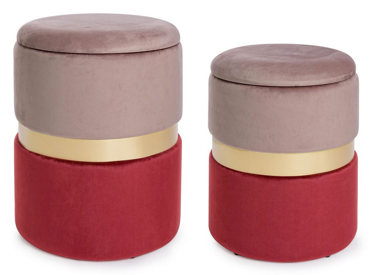 Pouf POLINA 2-teilig rosa/ goldfarbig/ rot