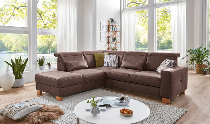 vito Ecksofa CANBERRA 233 x 255 cm mit Schlaffunktion rechts Stoffbezug cognacbraun