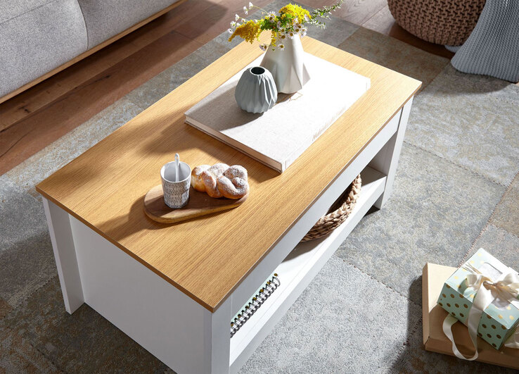 Couchtisch 85 x 47 cm weiß/ braun