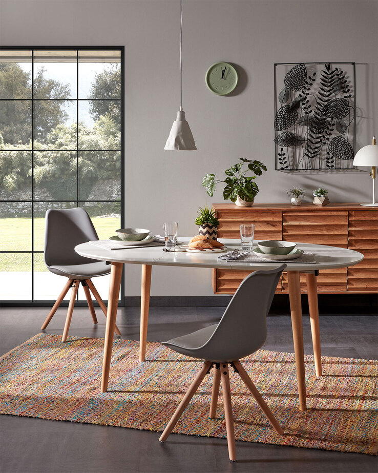 Kave Home Esstisch oval OQUI 120-200 x 90 cm Buche weiß