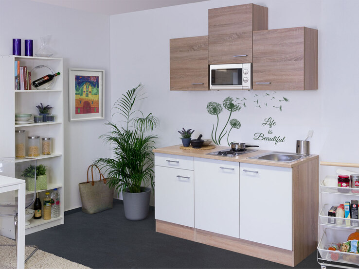 Singleküche Samoa Weiß/Eiche Sonoma NB ca.150 cm