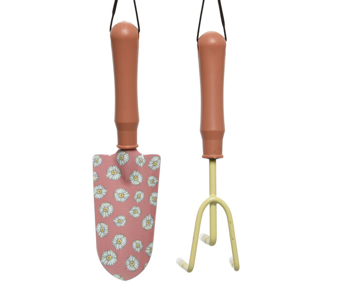 Gartenwerkzeug Set 2-teilig rosa mit Blütenmuster