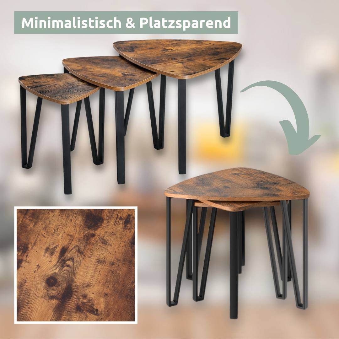 holz4home Beistelltisch 3er-Set Holzdekor Vintagebraun