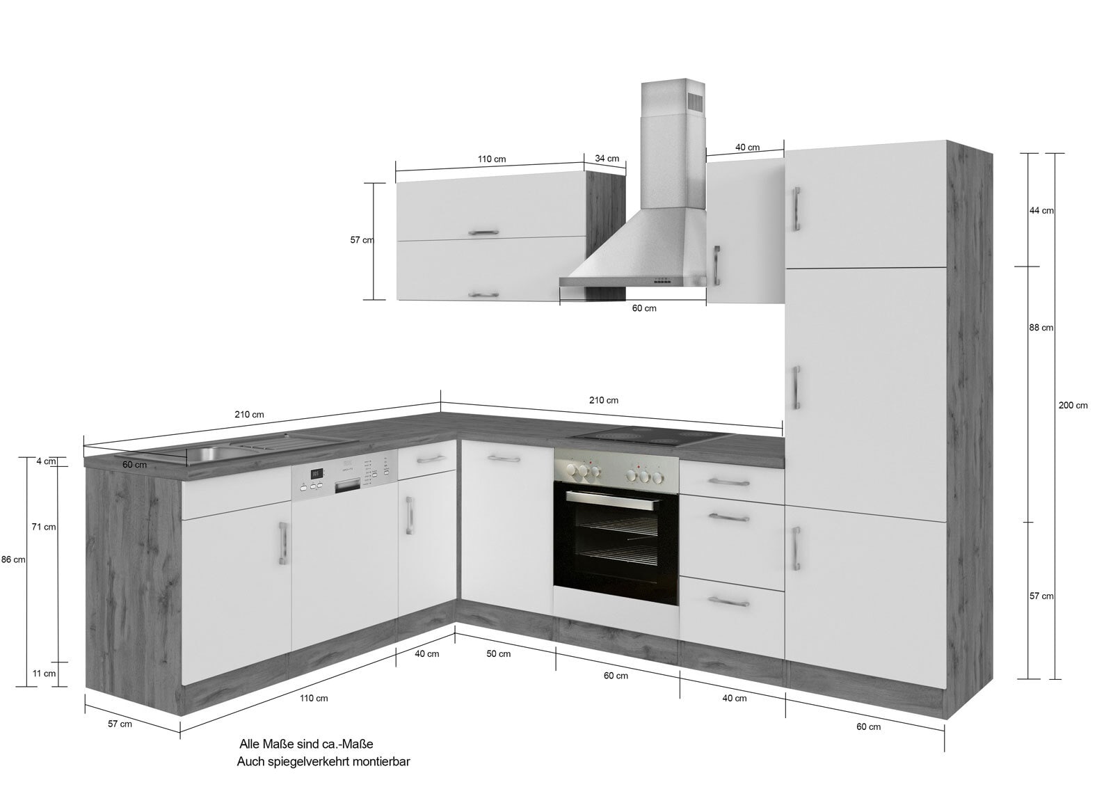 Winkelzeile ODENSE 210x270x200x60 cm Wotan-Eiche Dekor/ Anthrazit