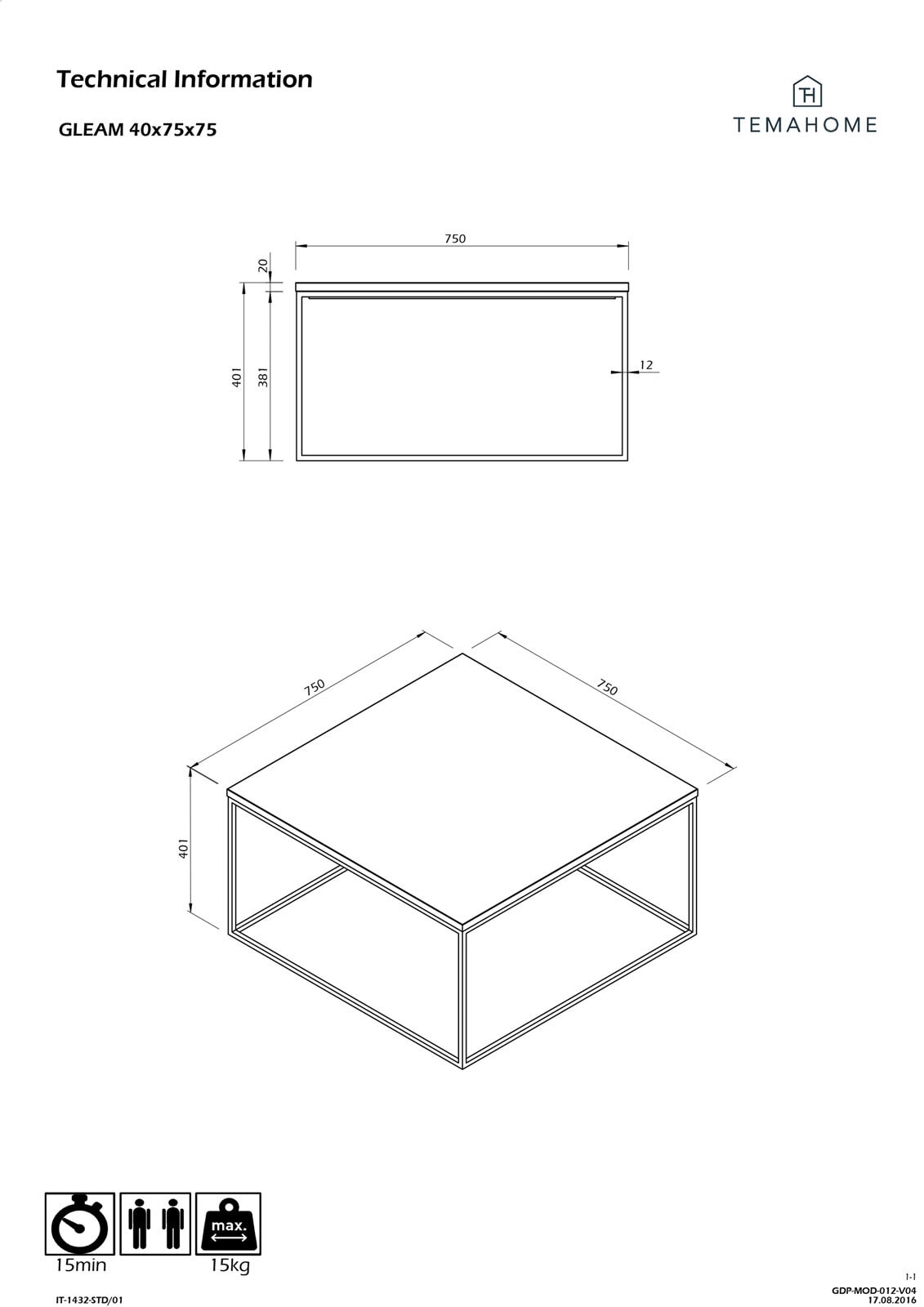 Couchtisch GLEMA 75 x 75 cm weiß/ schwarz