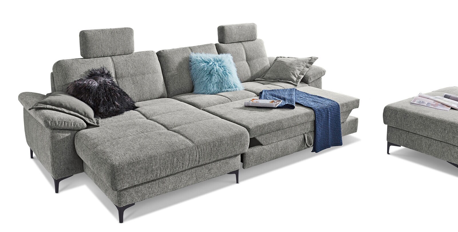 LASCONDO Ecksofa ROMINA SF-L 162 x 296 cm Famous frost grey