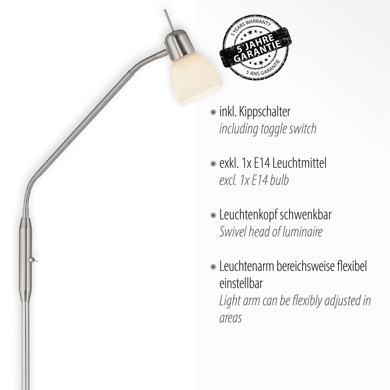 JUST LIGHT Retrofit Stehlampe KARO 159,5 cm stahlfarbig