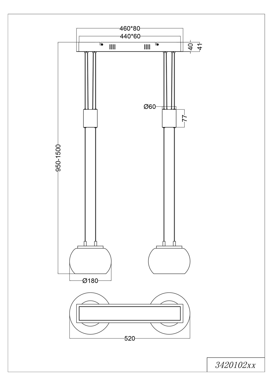 TRIO LED Pendelleuchte MADISON 2-flg messingfarbig