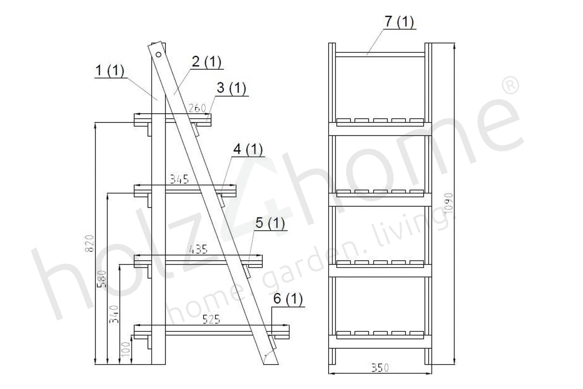 holz4home Gartenregal LADDER 109 cm braun