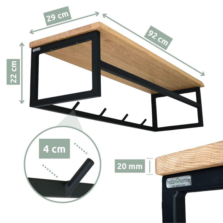 holz4home Wandgarderobe 92 x 22 cm Eiche mit Baumkante
