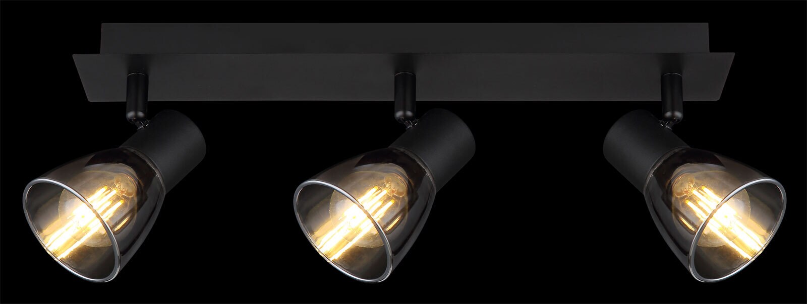 GLOBO Retrofit Deckenlampe mit 3 Spots CLAUDE 40 cm schwarz /rauchfarbig