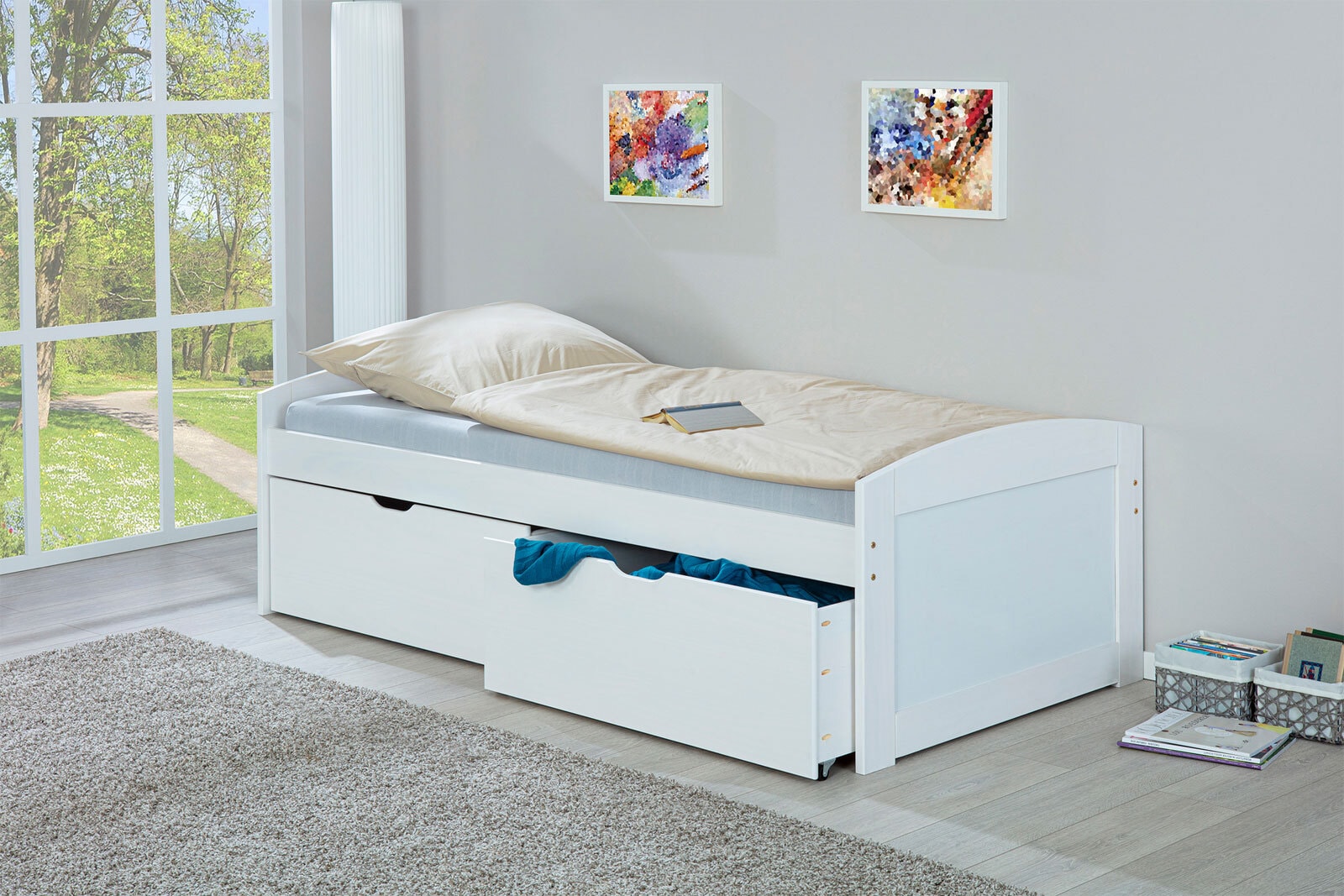 CASAVANTI Stauraum-/Funktionsbett RENÉ 90 x 200 cm weiß