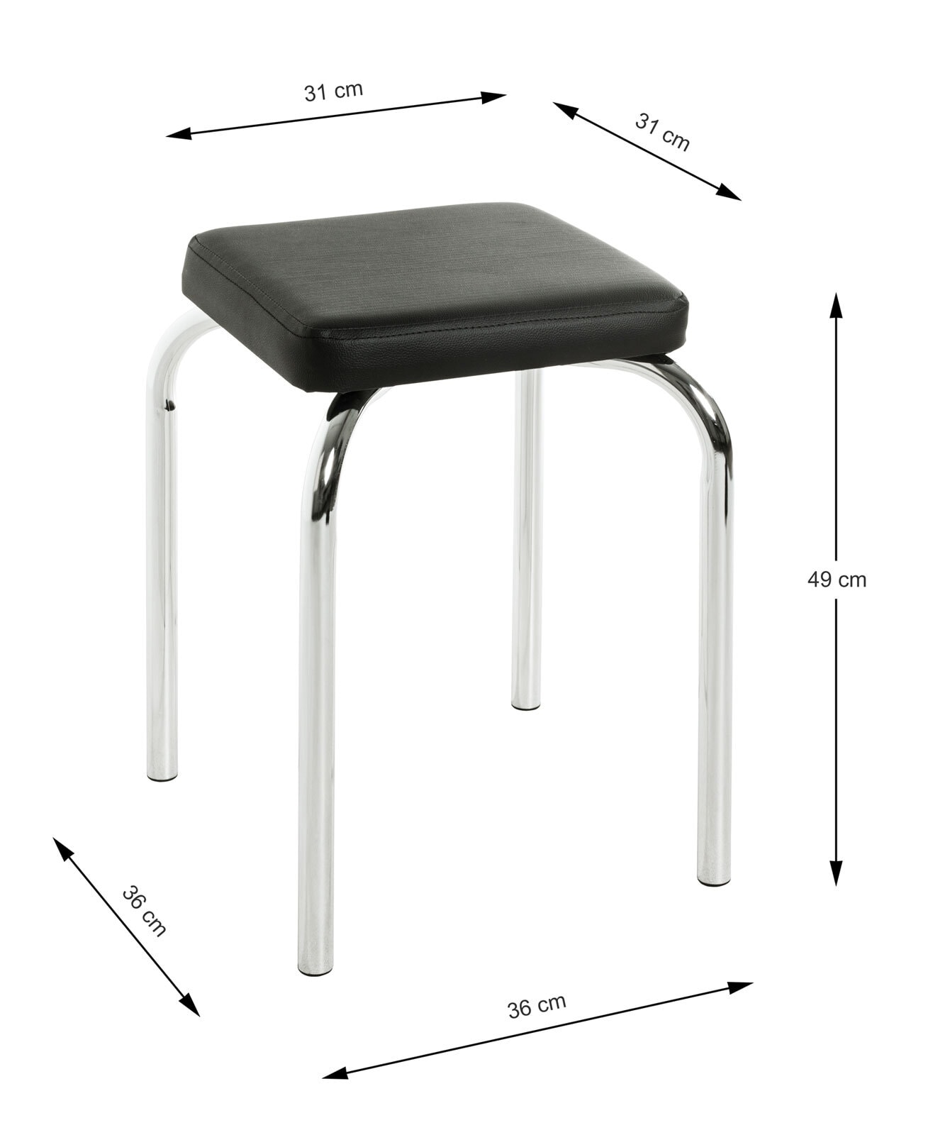 Stapelhocker 36 cm Chromfarbig/ Schwarz