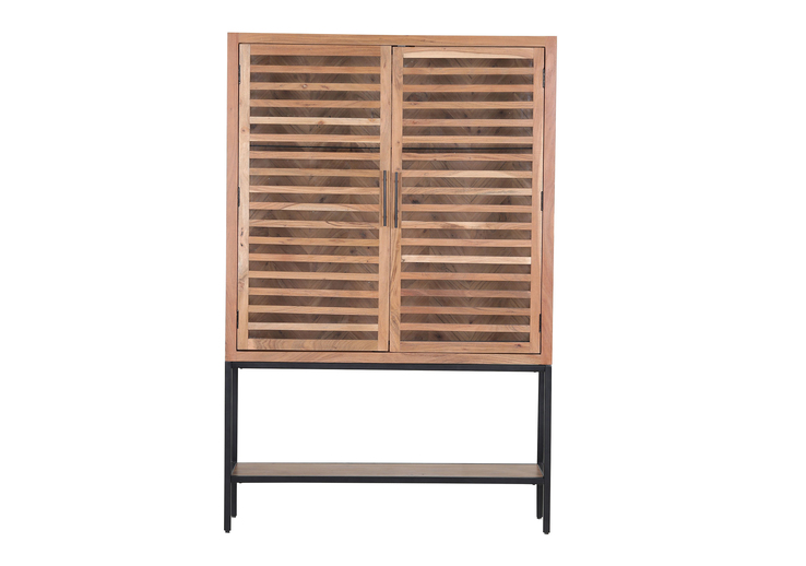 INTERhome Glasschrank SHOWCASE 100 x 160 cm Akazie massiv natur gesmoked lackiert/Glastüren