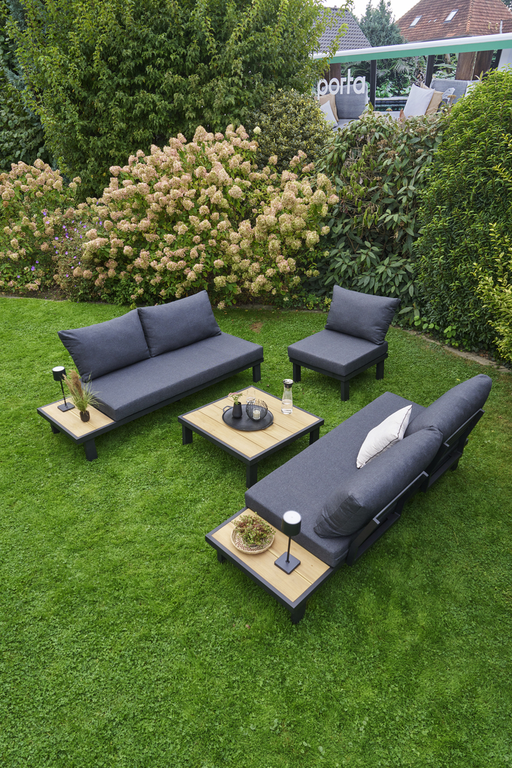 Garden FLAIR Living Gartenlounge ROMA 4-teilig schwarz /Teak /grau