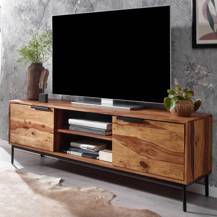 TV-Lowboard 147 x 51 cm Schwarz/ Sheesham massiv