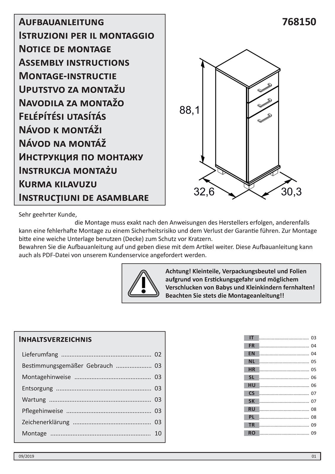 Highboard NORA 30,3 x 88,6 cm Eiche Landhaus