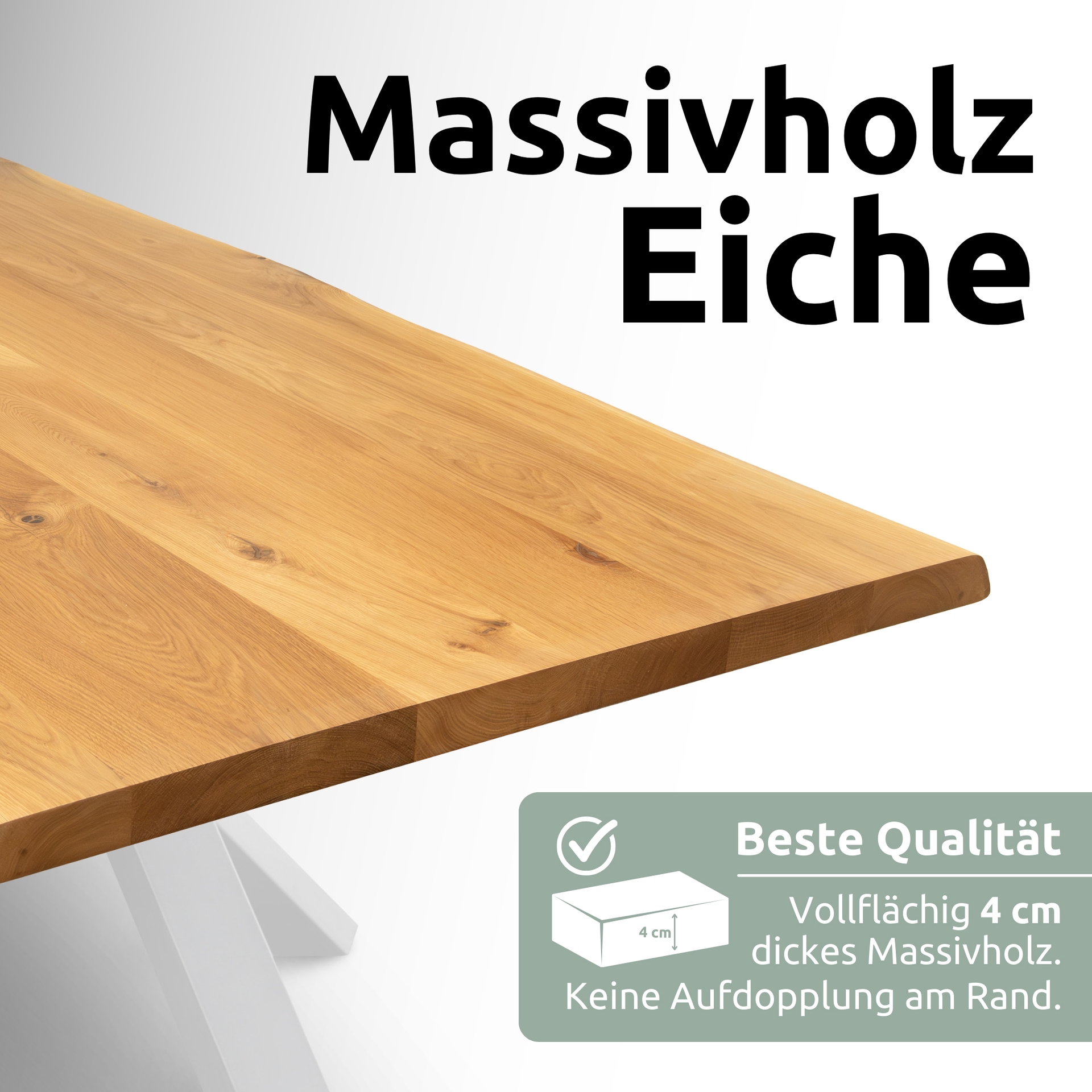 holz4home Esstisch 140 x 80 cm Eiche massiv/Trapez-Gestell schwarz